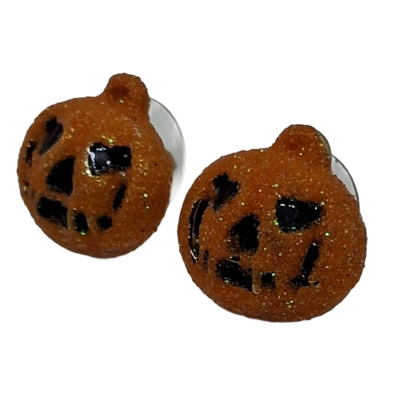 Spooky Sparkle Jack-O-Lantern Stud Earrings - Picture 4 of 5